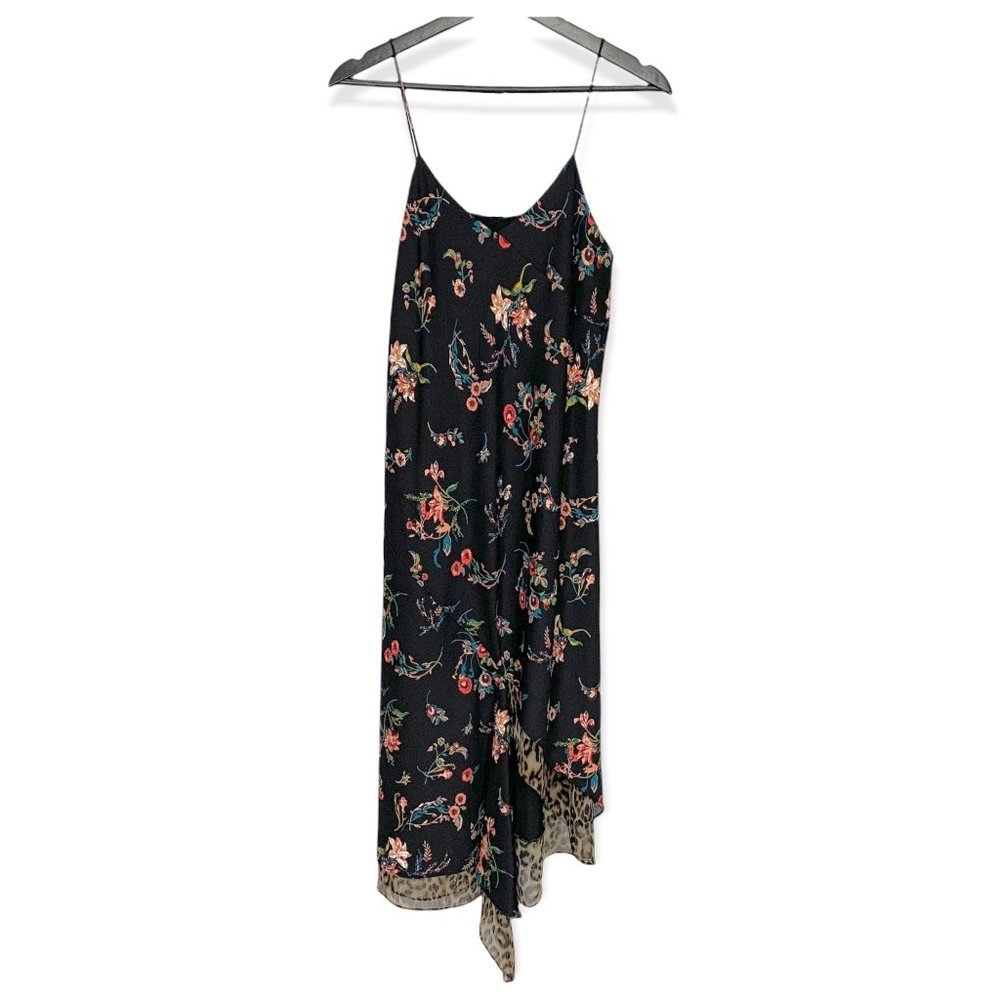 Sam Edelman Mixed Media Slip Dress Floral Cheetah Print Sleeveless Size 6